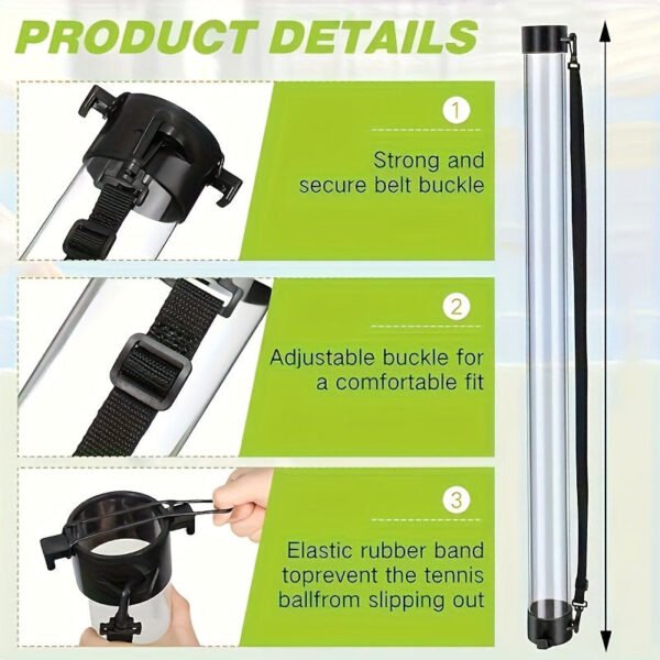 SPP Portable Tennis Ball Bag with Shoulder Strap Clear PC Material Holds 12/15/18 Balls Court & Home Use