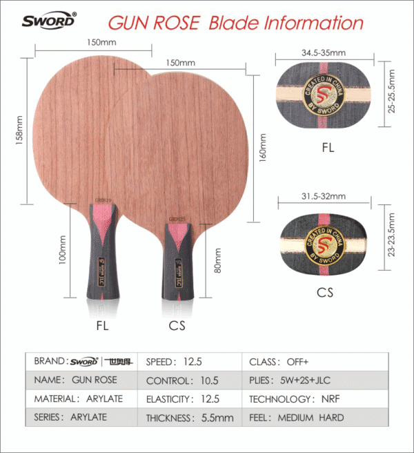 SWORD GUN & ROSE Table Tennis Blade