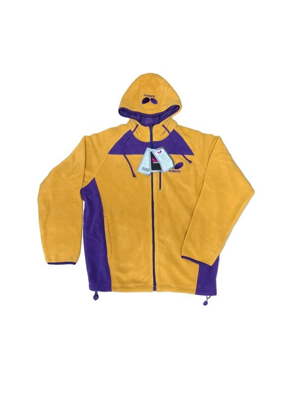 Butterfly Fleece Ping Pong Jacket ? Yellow & Purple Classic Hooded Windbreaker with Embroidered Logo 0615