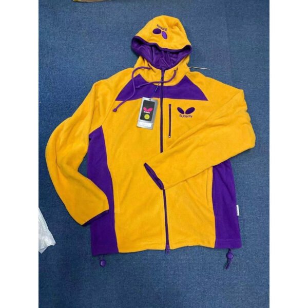 Butterfly Fleece Ping Pong Jacket ? Yellow & Purple Classic Hooded Windbreaker with Embroidered Logo 0615