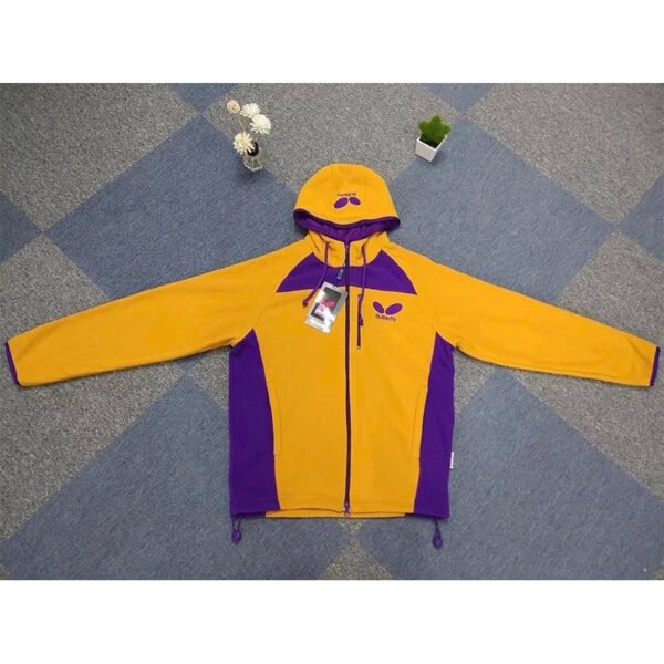 Butterfly Fleece Ping Pong Jacket ? Yellow & Purple Classic Hooded Windbreaker with Embroidered Logo 0615