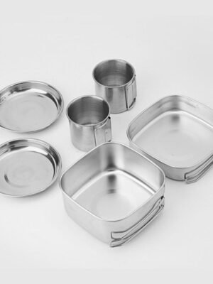 Six Pieces Stainless Steel Lunch Box Set Camping Pan Set CW-304 Portable Comes With Storage Bag