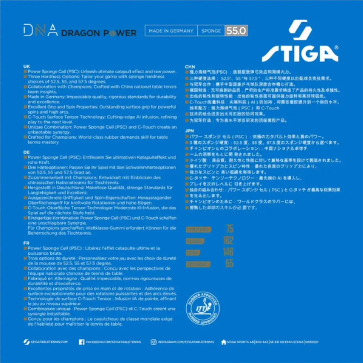 Stiga DNA Dragon Power 55 Table Tennis Rubber
