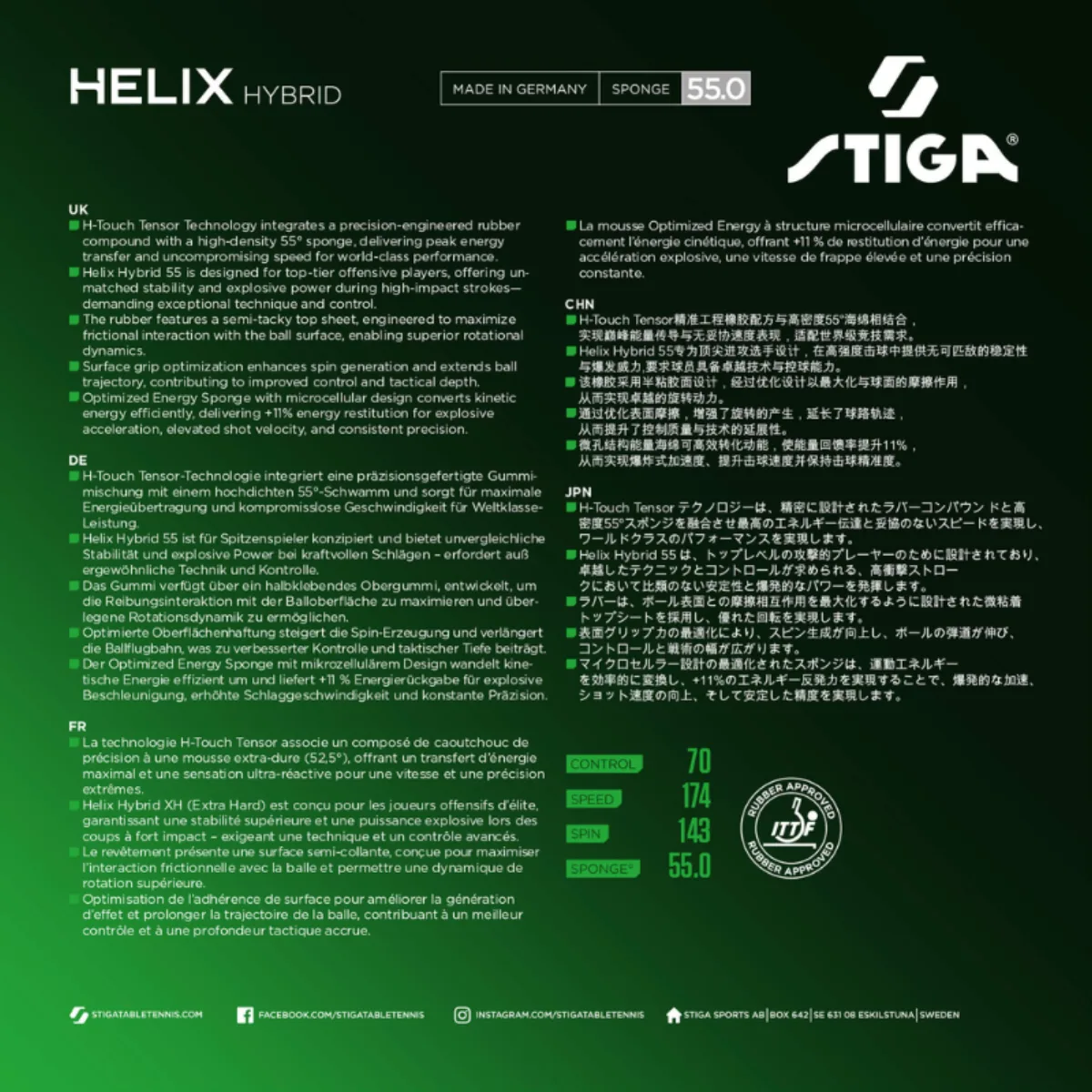 Stiga Helix Hybrid 55 Table Tennis Rubber